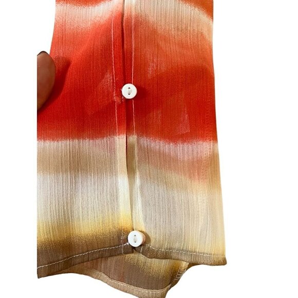 Alfred Dunner Top Women 16 Orange V Neck White Beaded Tropical Ombre Sheer Boho - Picture 4 of 12